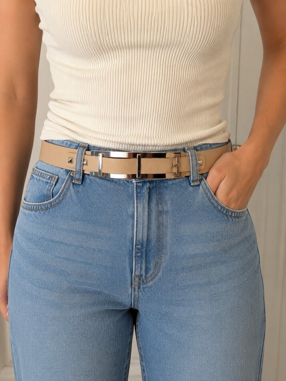 MARCIANO GENUINE LEATHER NUDE WAIST BELT